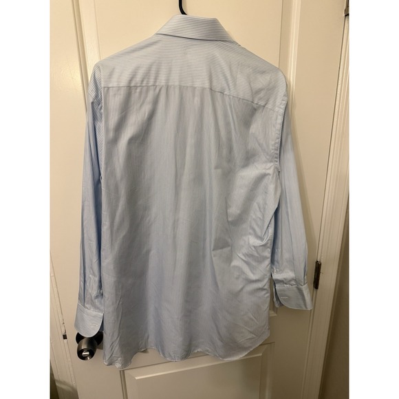 Brioni Men's Dress Shirt Blue/White Striped Silk Cotton Long Sleeve Button Up - Picture 4 of 16